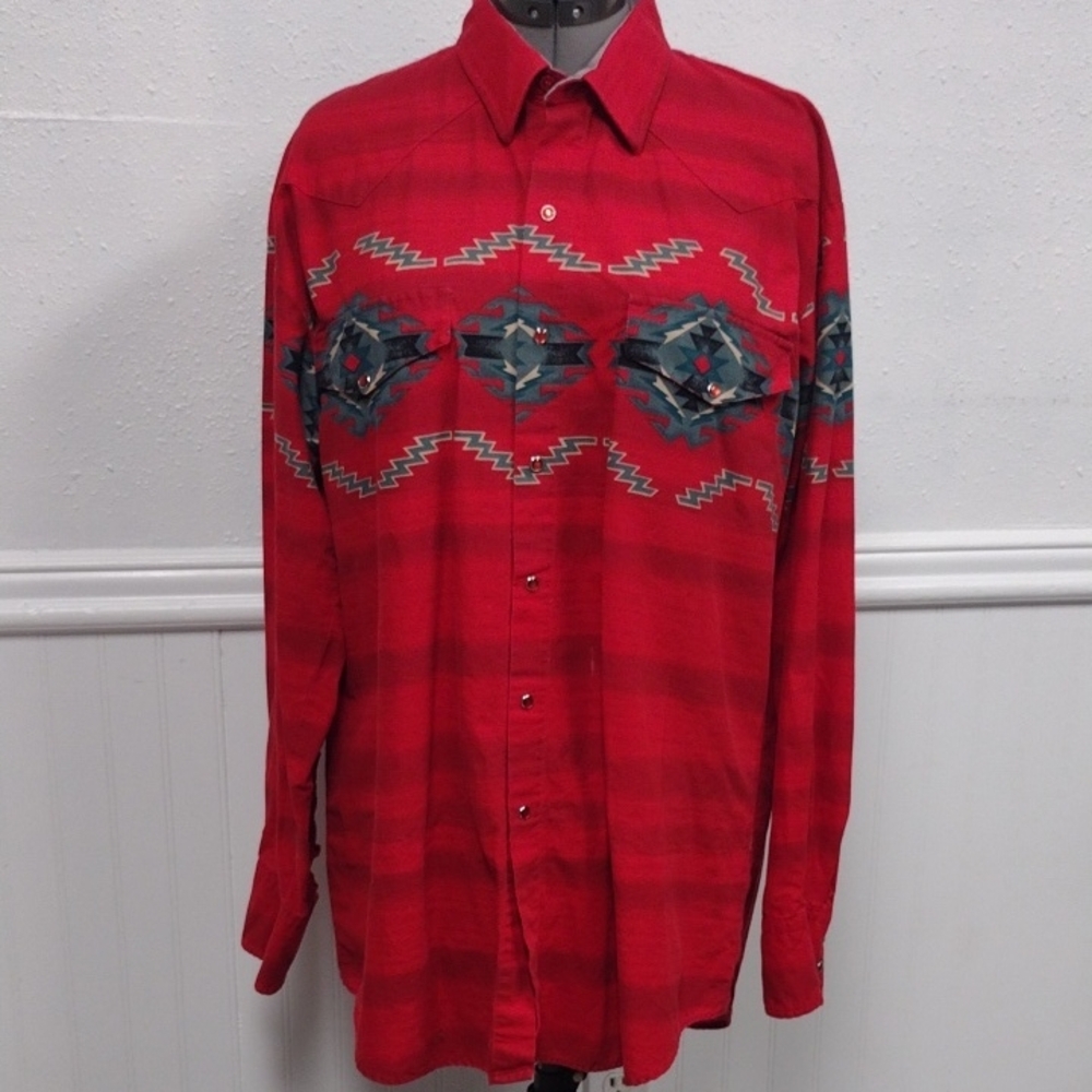 Roper Red and Green Patterned Men's Shirt Western, Rodeo, Festival.